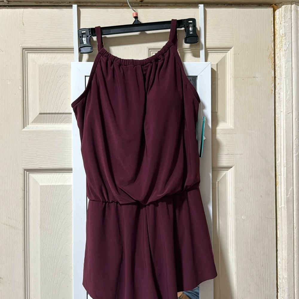 New with tag women  burgundy one piece bathing suit.
